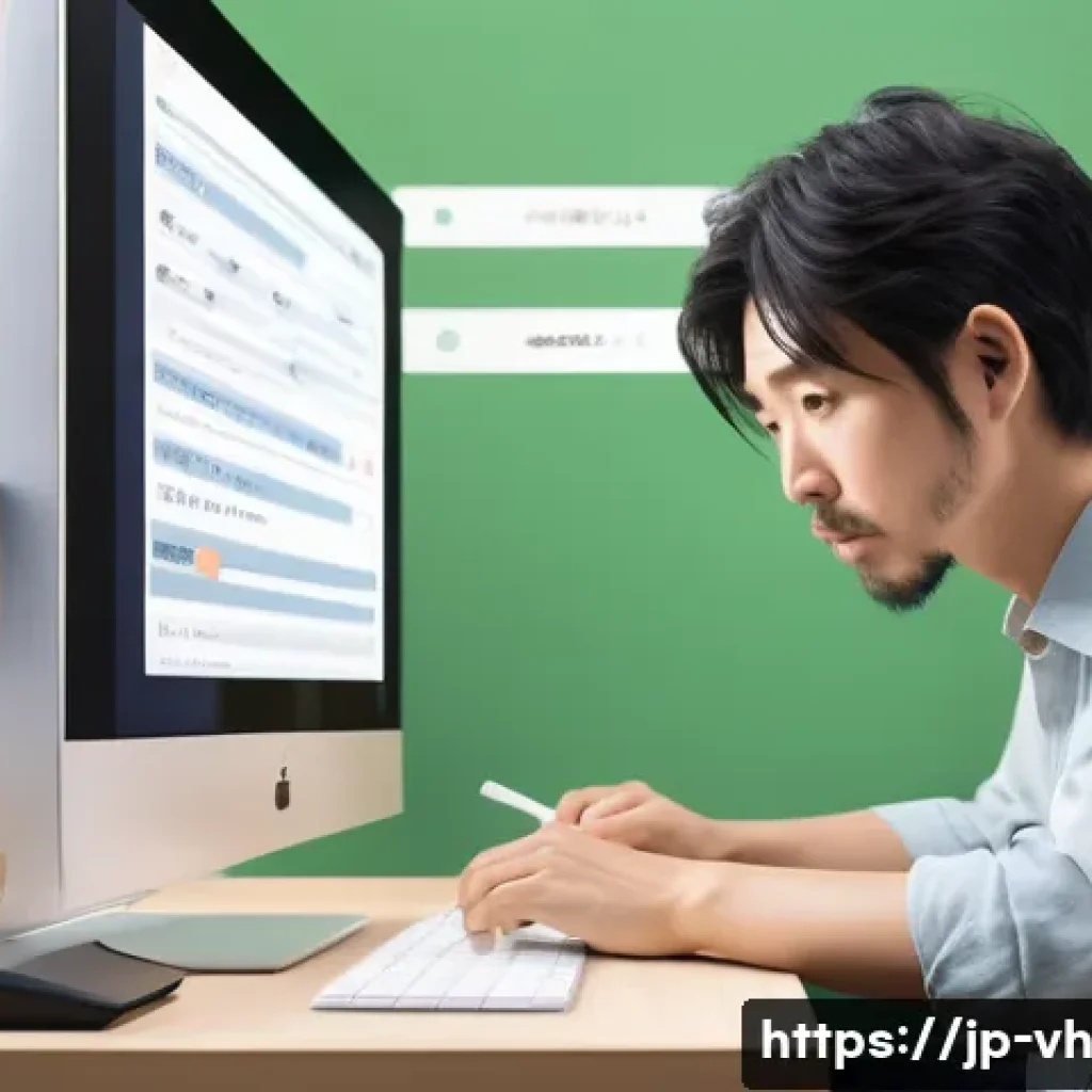 다크패턴의 경제적 영향 분석 - An illustration of a frustrated Japanese user sitting in front of a computer screen displaying a com...