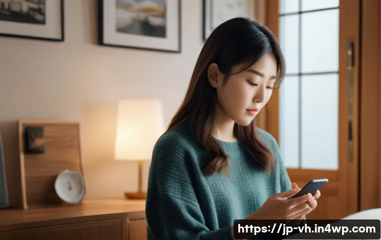 다크패턴의 사용자 저항 사례 - A modern Japanese woman using a smartphone in a cozy room, carefully reviewing subscription settings...
