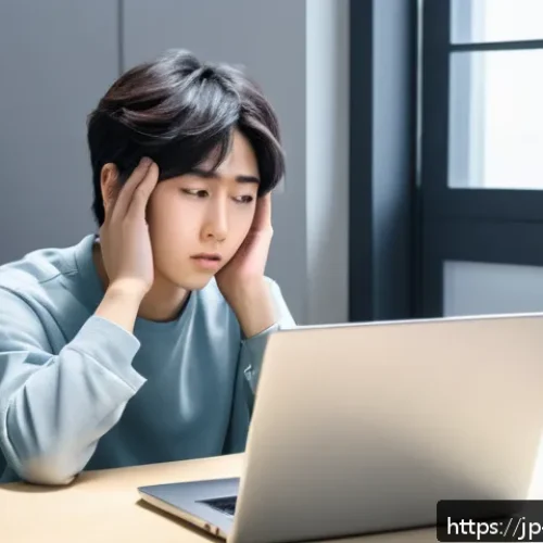 다크패턴과 사용자 충성도 - A modern Japanese web service interface scene showing a frustrated young adult user struggling with ...